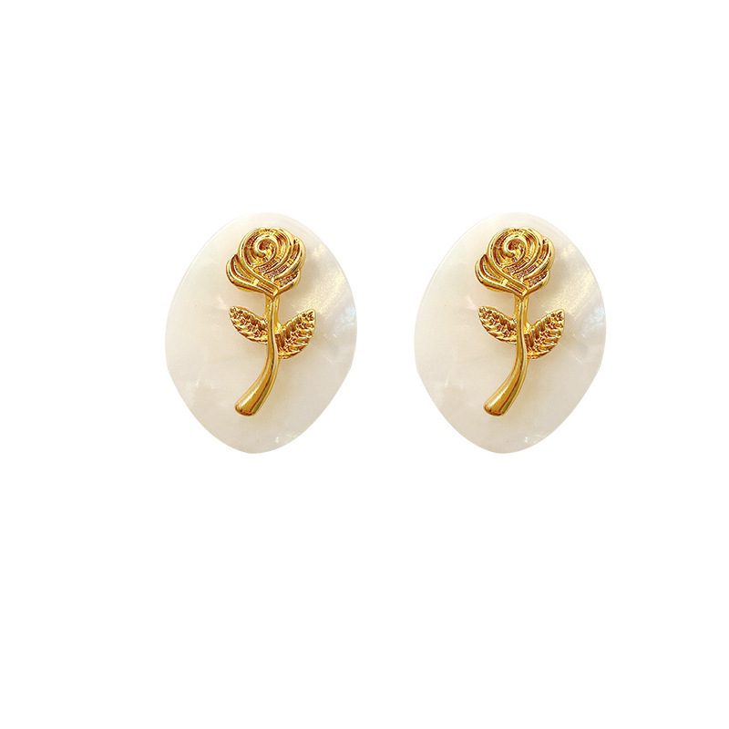 French retro court-style oval stud earrings, simple and elegant rose earrings, trendy and niche design earrings Item Picture