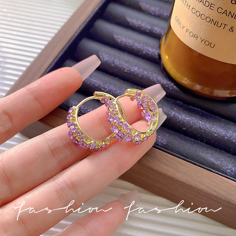 Purple full-diamond zircon earrings for women, a new 2024 bestseller. The ear rims are unique and fashionable, with a light luxury and high-end feel Specification drawing