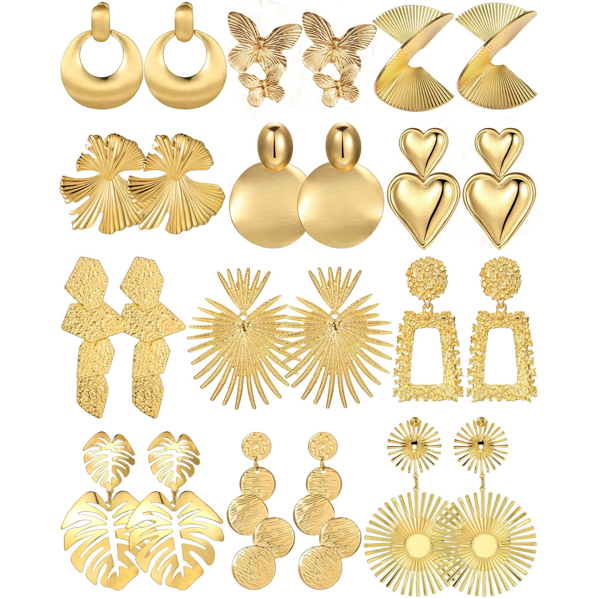 Cross-border European and American punk style personalized irregular spiral fan blade earrings, creative leaf heart trapezoidal butterfly earrings full figure