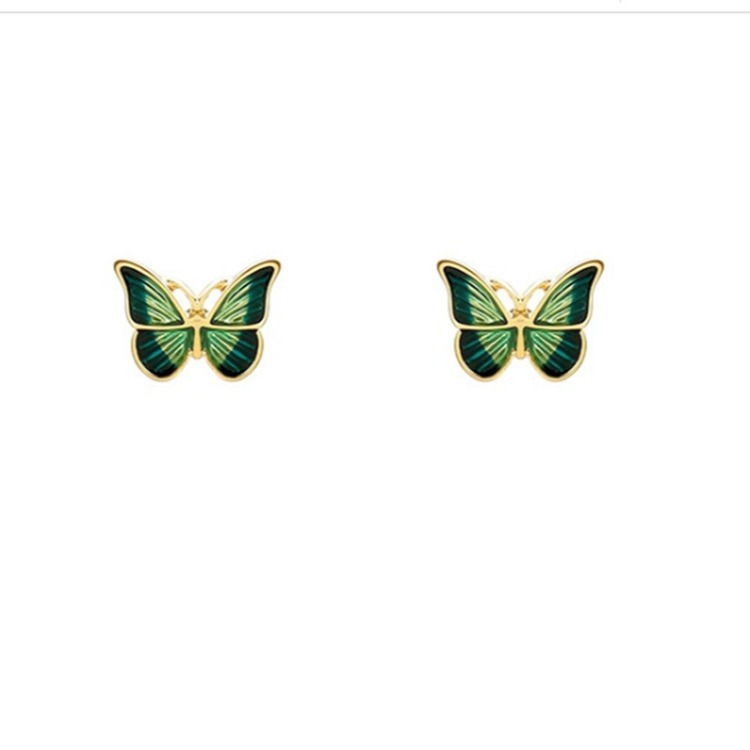 S925 Silver Needle green butterfly Earrings, trendy Korean-style stud earrings, retro, niche, simple and cold style earrings Item Picture