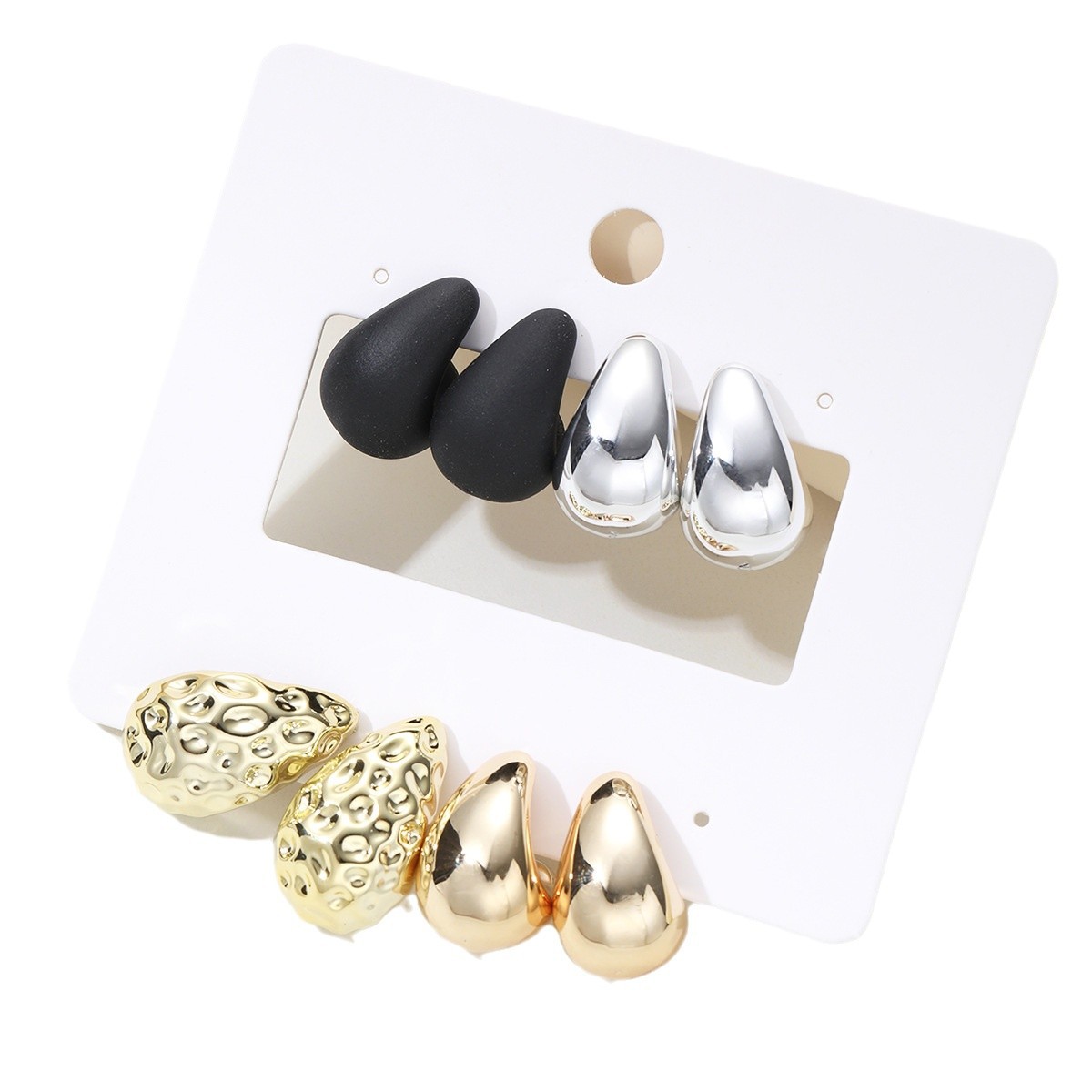 A new set of 4-piece cross-border light luxury mixed-color water drop bean earrings with full management in Europe and America, featuring a fashionable, elegant and simple style Item Picture