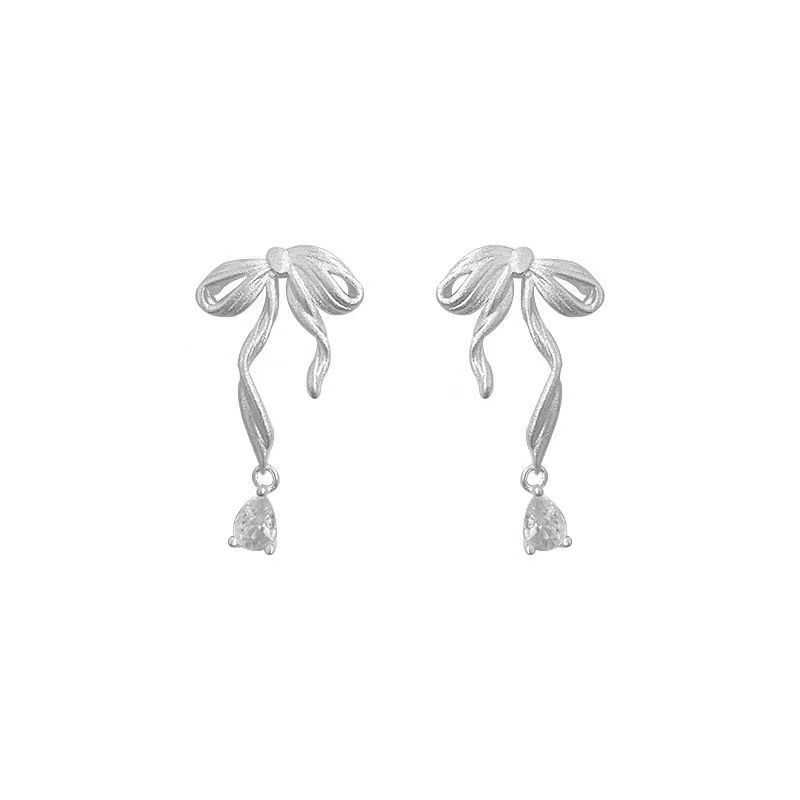 Ballet-style bow ribbon zircon stud earrings, with a sweet and cool personality and a trendy vibe, are a must-have fashion accessory for 2024 Item Picture