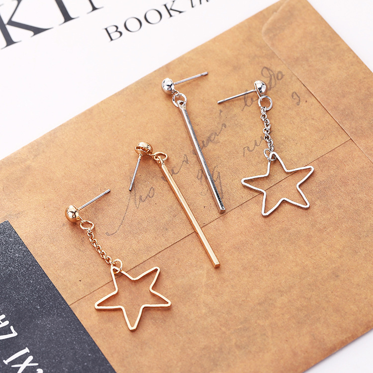 Korean geometric element star hollowed-out design AB style earrings, stud earrings, ear clips, fake stud earrings, long style full figure