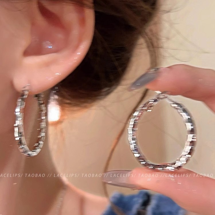 Simple silver ring earrings, a new bestseller in 2025, with a high-end feel. The ear loops and ear rings are niche design earrings for women full figure
