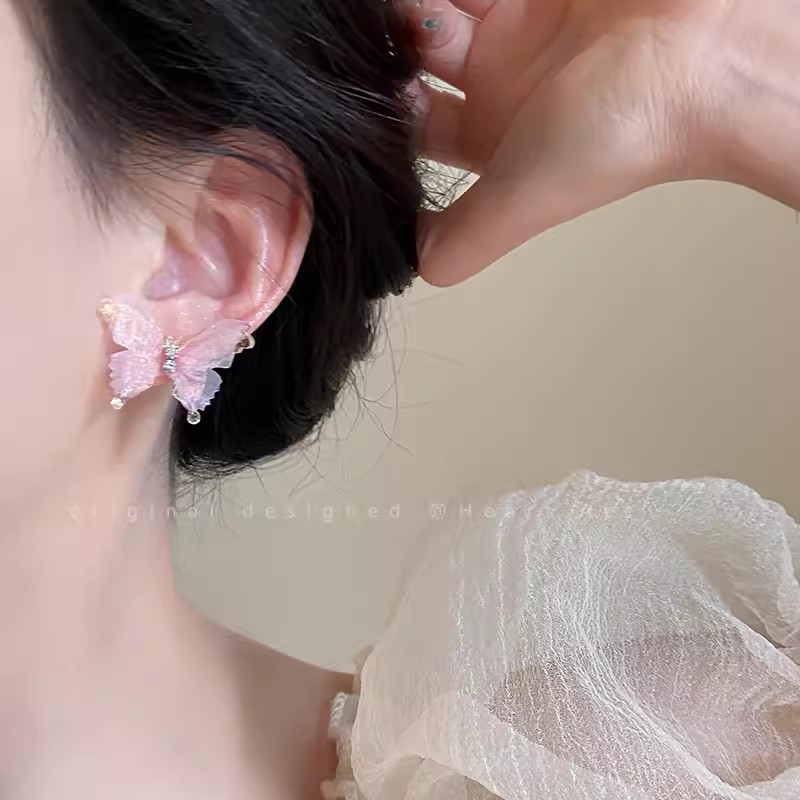 2024 New color butterfly silver needle stud earrings for women, summer light luxury and high-end blue earrings, niche design earrings Application Scenario