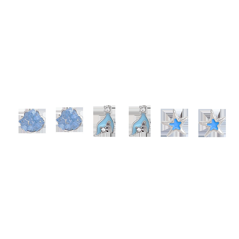 Three-piece set of exquisite star-shaped fishtail stud earrings, high-end and elegant, versatile earrings, women's light luxury and niche earrings wholesale Item Picture