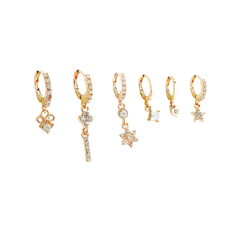 Wholesale of 925 Silver Needle Star Moon Diamond-encrusted Light Luxury set ear buckles for women with a high-end feel, trendy and personalized tassel earrings Item Picture