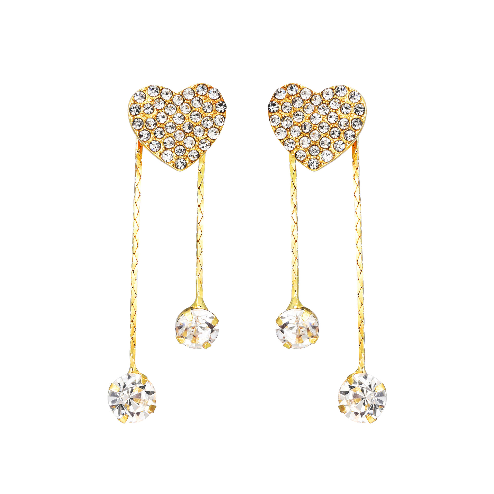 TEMU's best-selling asymmetrical full-diamond heart-shaped earrings, featuring two pairs of stud earrings and a fashionable and elegant peach-shaped tassel design Item Picture