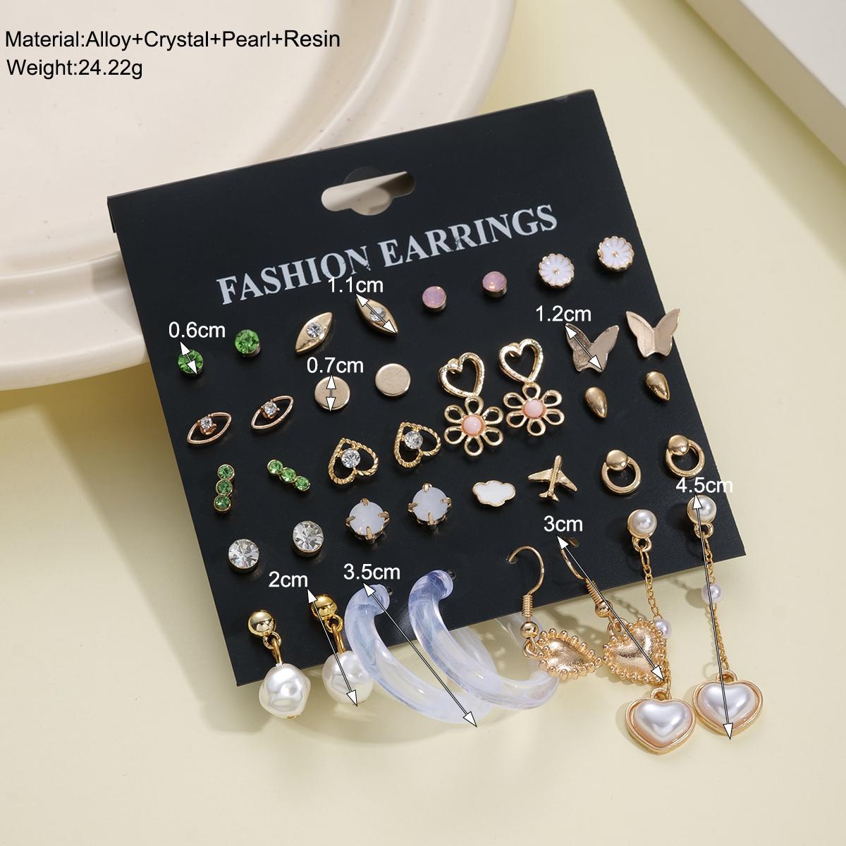 A new cross-border fashion and simple set of 20-piece heart-shaped flower butterfly stud earrings from Europe and America, featuring retro pearl earrings details Picture