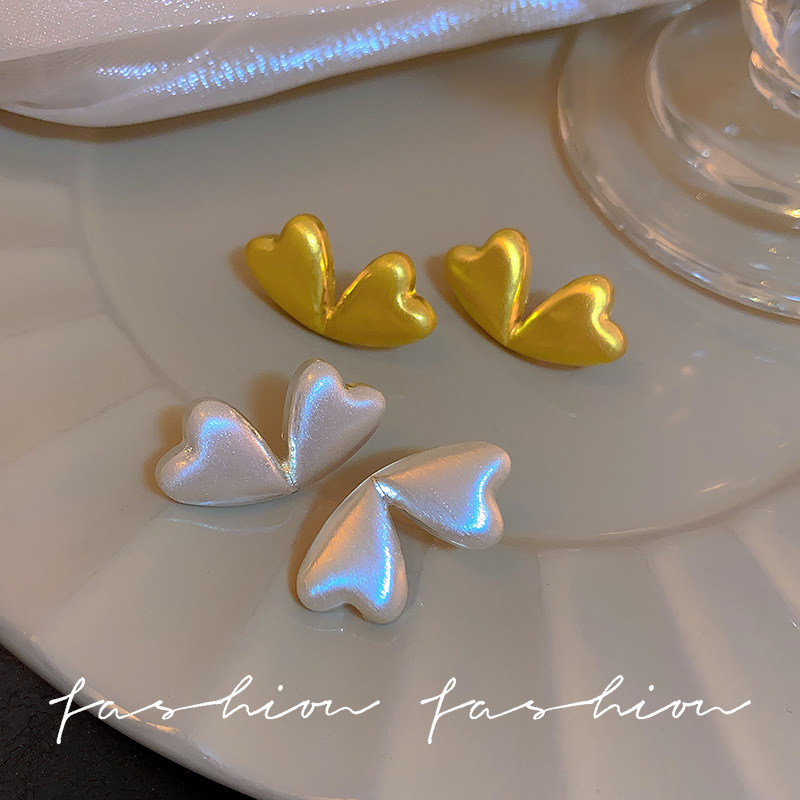 Lace four-leaf heart-shaped double set earrings for women, simple European and American fashion, cold style earrings, retro, light luxury, high-end and trendy Specification drawing