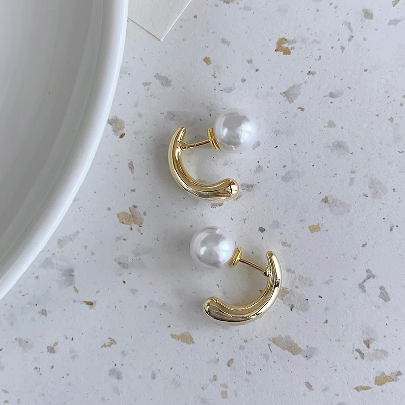 2023 New Design sense, elegant pearl earrings, high-end, niche and individual stud earrings, women's rear hanging light luxury earrings details Picture