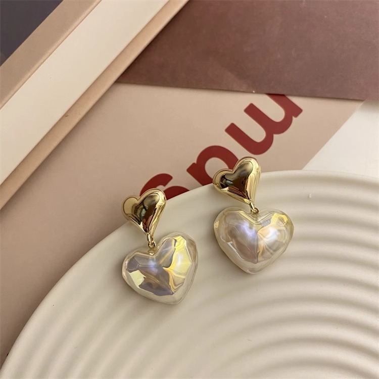 S925 Silver needle Mermaid Princess Pearl Heart New earrings from Dongdaemun, South Korea, are exquisite and high-end earrings and earrings Specification drawing