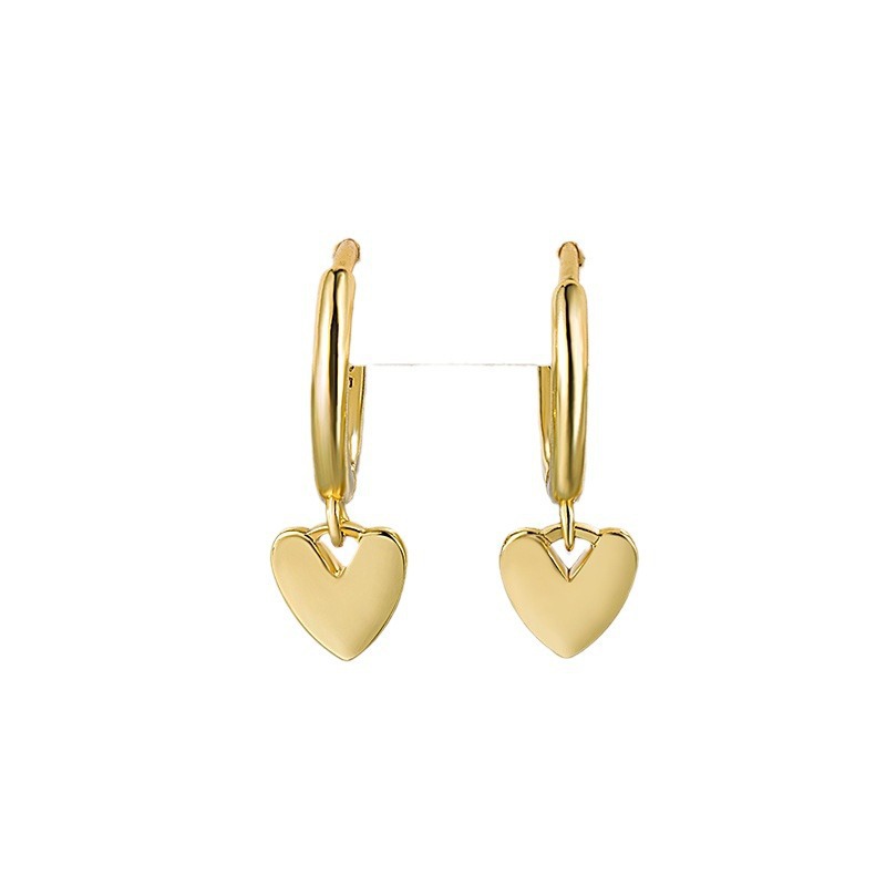 Simple and fashionable gold and silver color contrast detachable heart-shaped earrings for women, a niche high-end look, a cold style, versatile stud earrings Item Picture