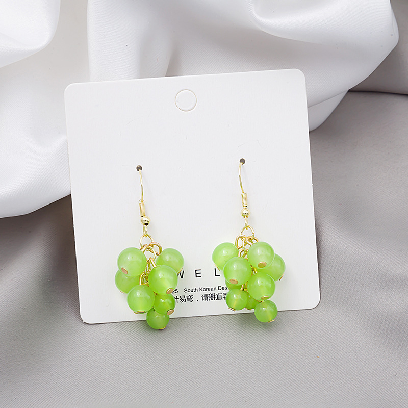 Silver Needle Spring/Summer New handcrafted beaded green grape earrings, sweet and ins Japanese-style soft girl fruit earrings Specification drawing