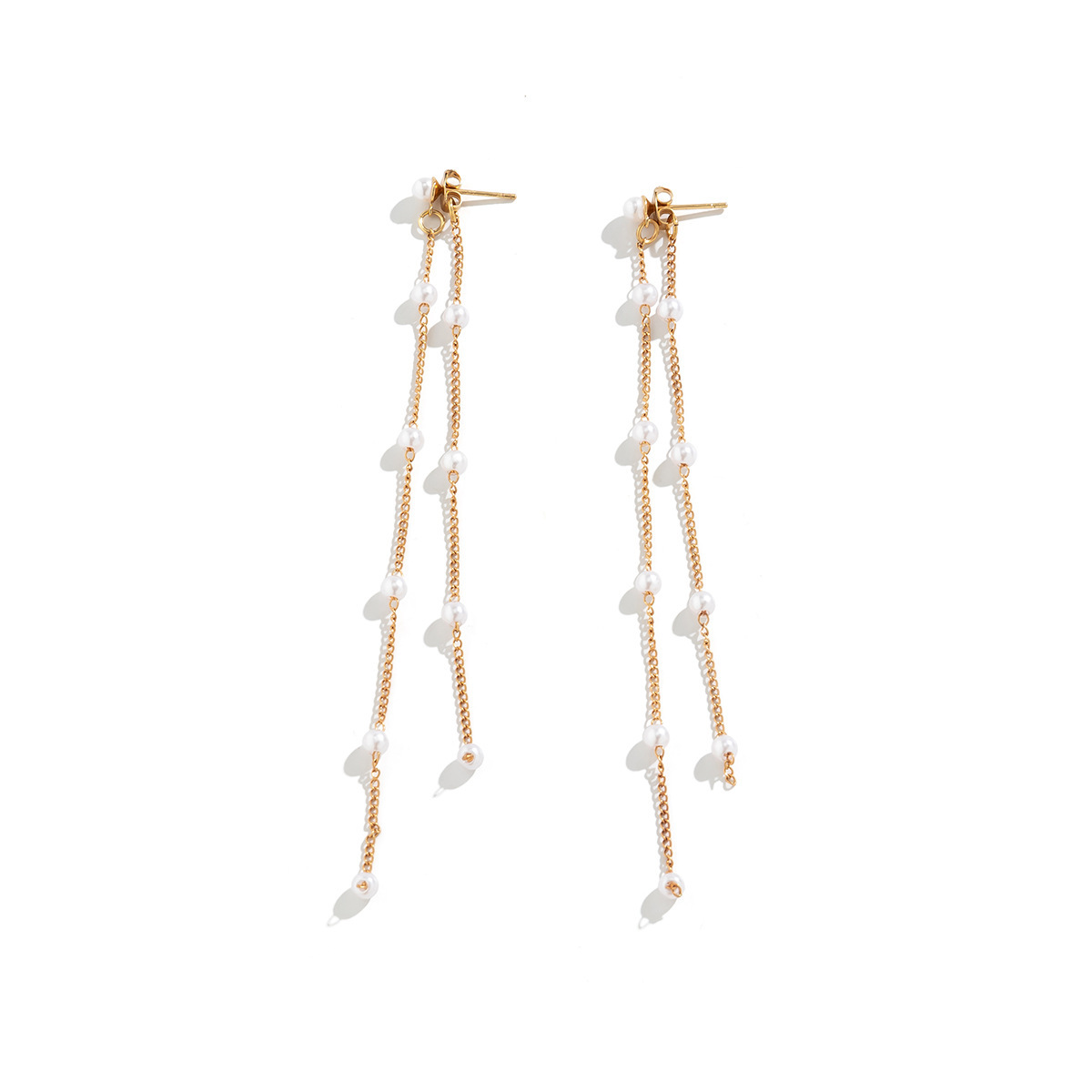 European and American cross-border jewelry, long tassel earrings, mostly worn earrings, niche design sense ear studs, imitation pearl retro earrings Item Picture