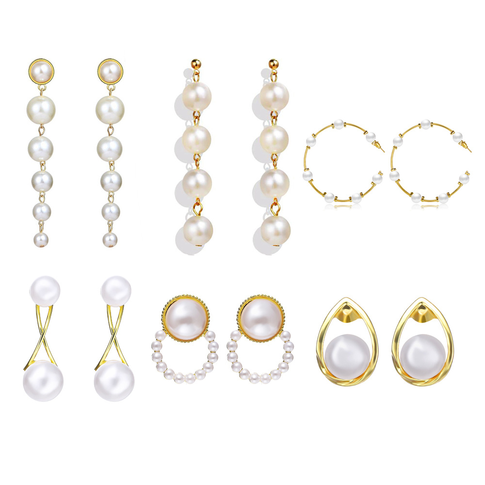 Wholesale of fashionable European and American French retro pearl earrings, creative and simple artificial pearl long earrings of various sizes full figure