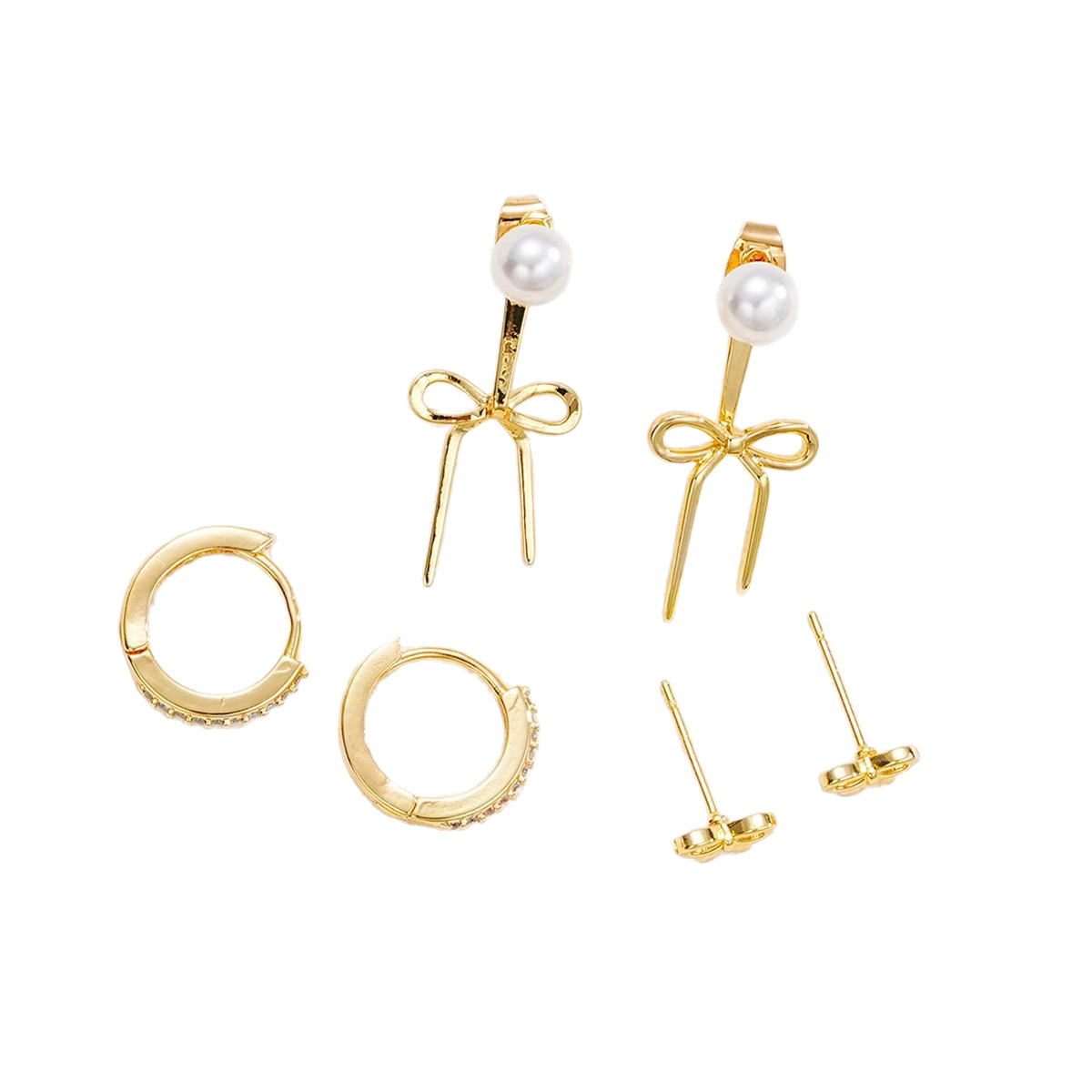 Amazon's best-selling cross-border earring set of 3 pieces, a popular pearl bow pearl earring in Europe and America Item Picture