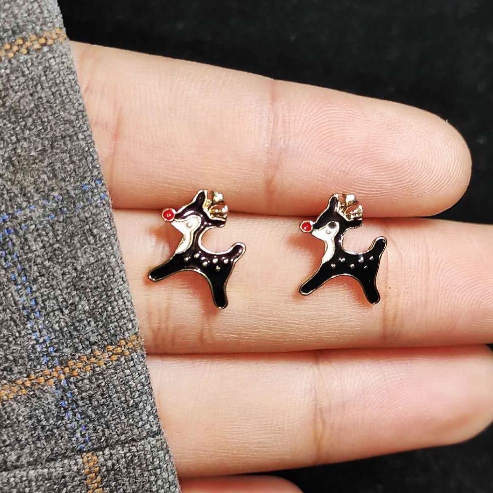 S925 Silver Needle Christmas Reindeer Stud Earrings AliExpress Small Reindeer Alloy Earrings Dripping oil Little deer Sweet personality Specification drawing