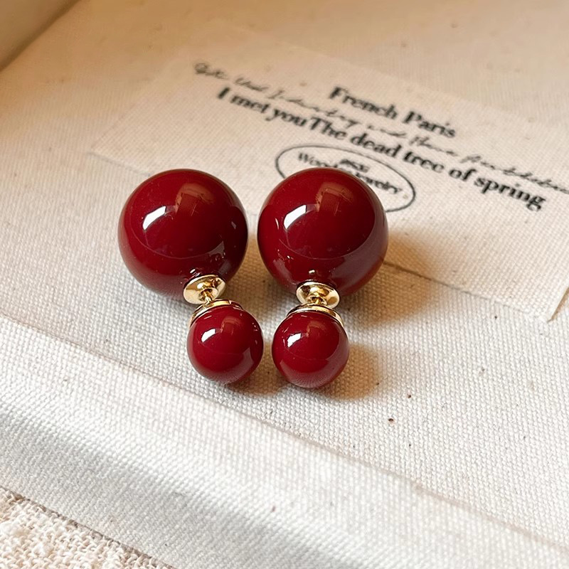 Double-sided large and small pearl stud earrings, Ankela red double-wear earrings, light luxury, high-end, niche and unique style earrings Specification drawing