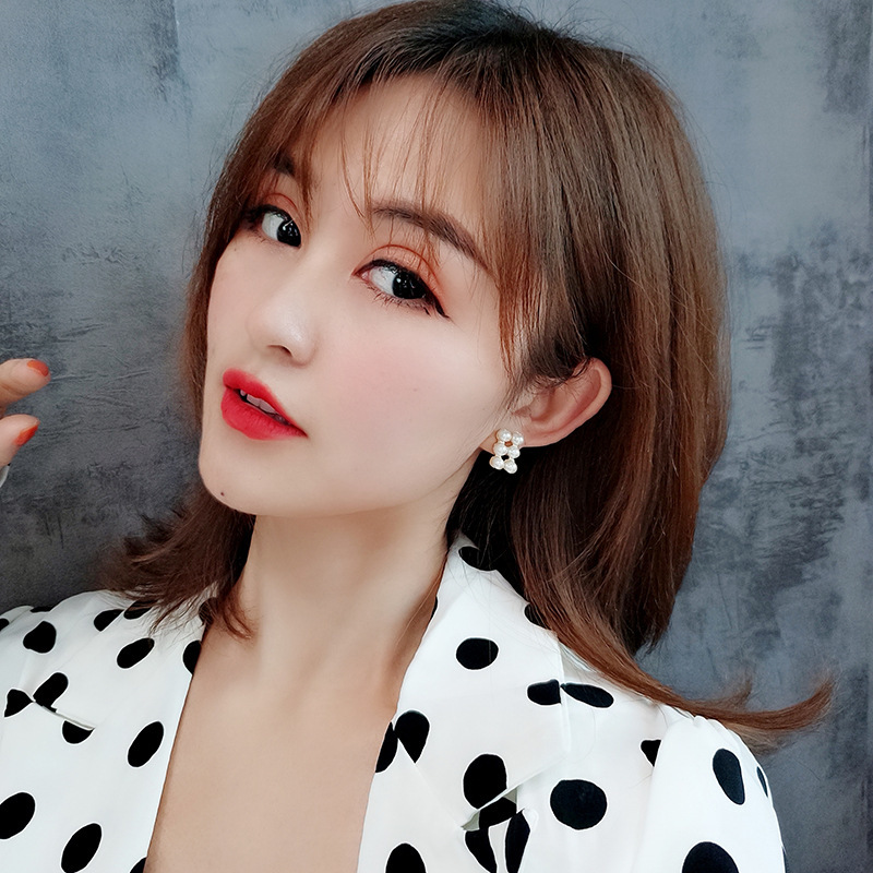 Dongdaemun, South Korea's versatile double-row high-brightness pearl stud earrings, minimalist style silver needle super fairy-like anti-allergy earrings details Picture