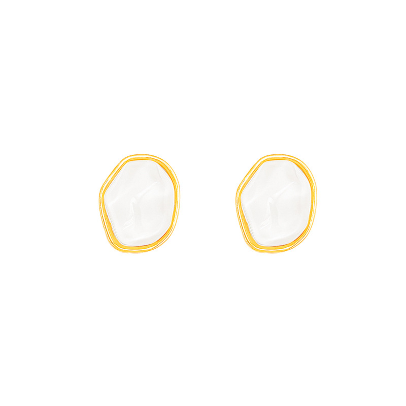 Korean niche earrings, retro Hong Kong-style niche water ripple geometric oval earrings, retro stud earrings for women Item Picture