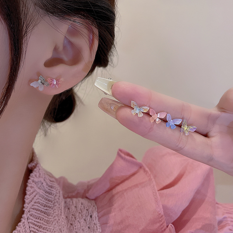 Super fairy-like colorful butterfly stud earrings set, small, exquisite and cute earrings s925 silver needle, elegant and versatile earrings wholesale details Picture