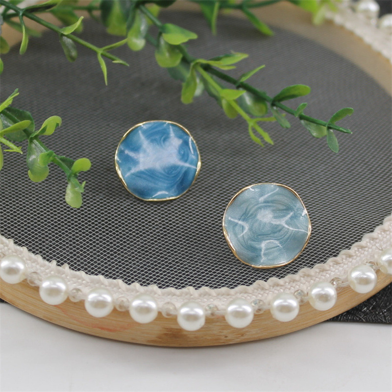 S925 Silver needle retro and elegant blue pattern earrings, light luxury drip glaze contrasting color fashionable stud earrings, personalized and trendy earrings for women Specification drawing