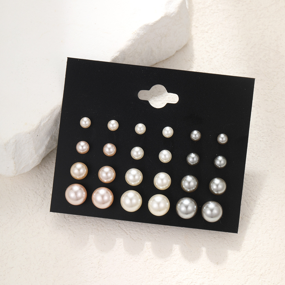 A new 12-piece set of cross-border stud earrings from Europe and America, featuring a high-end retro pearl imitation stud and simple European and American earrings Specification drawing