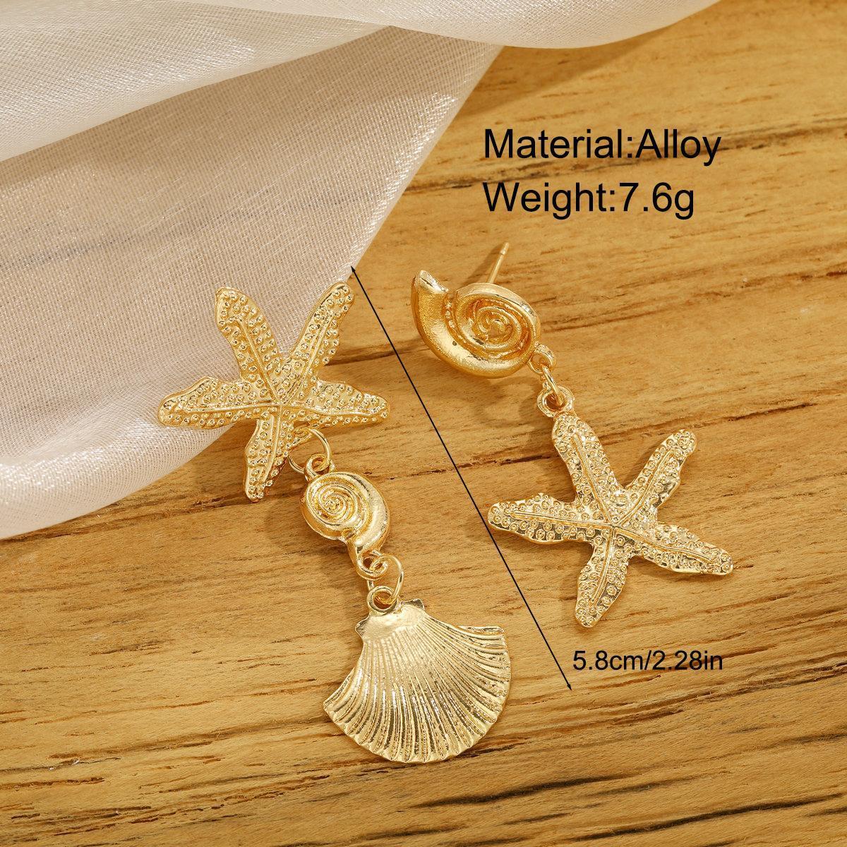 European and American cross-border jewelry, ocean style, exaggerated star stud earrings, personalized vacation beach starfish metal earrings details Picture