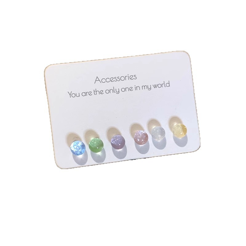 A six-piece set of small and simple earrings for women with starry sky, sparkling and transparent colors, featuring bean earrings Item Picture