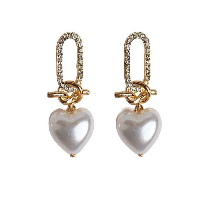 New trendy, simple and three-dimensional knotted heart-shaped pearl earrings for women, s925 silver needle, fashionable and popular earrings Item Picture
