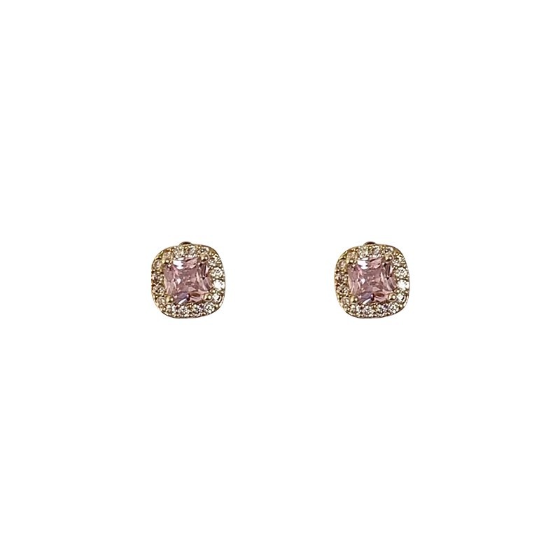 Sparkling small square diamond zircon stud earrings for women, exquisite, fashionable and high-end style earrings, niche design, versatile and unique earrings Item Picture