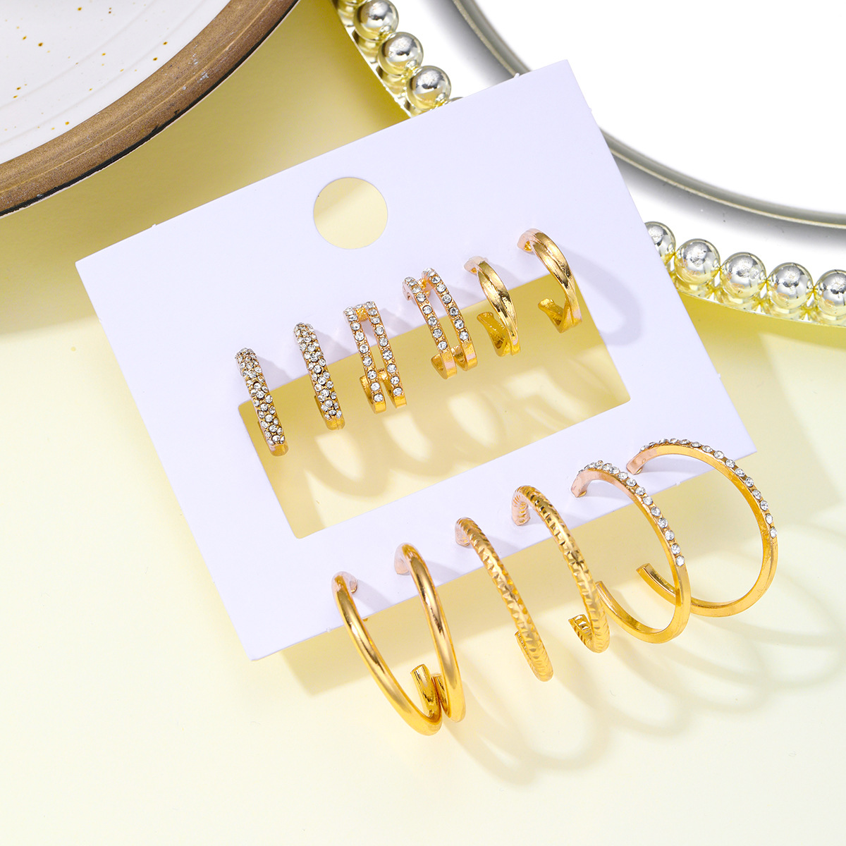A 6-piece set of diamond-encrusted earrings for cross-border ins fashion and simplicity from Europe and America Specification drawing