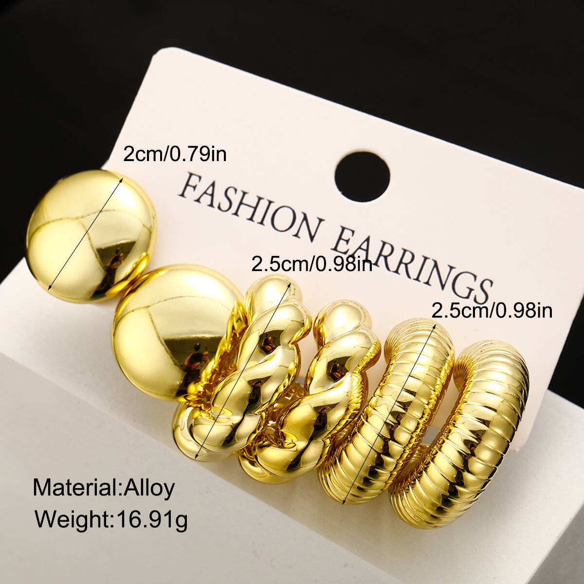 New cross-border European and American fashion style semi-circular twist earrings 3-piece set CCB creative gold niche earrings wholesale details Picture