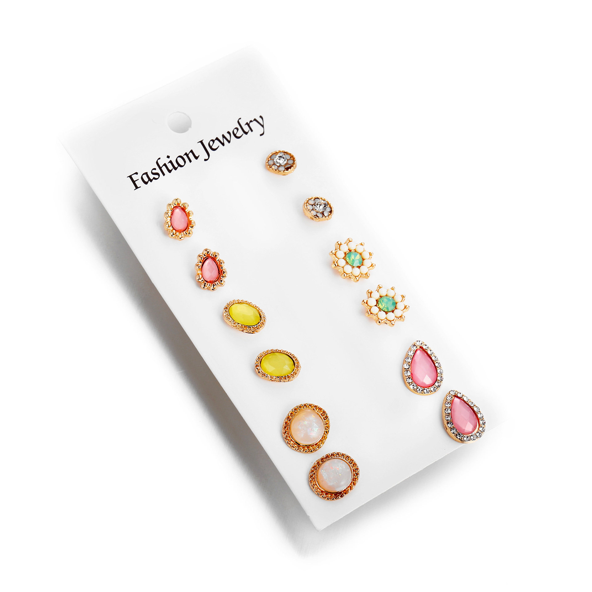 wish AliExpress multi-element water drop, water diamond, flower stud earrings, Aobao earrings multi-piece set Item Picture