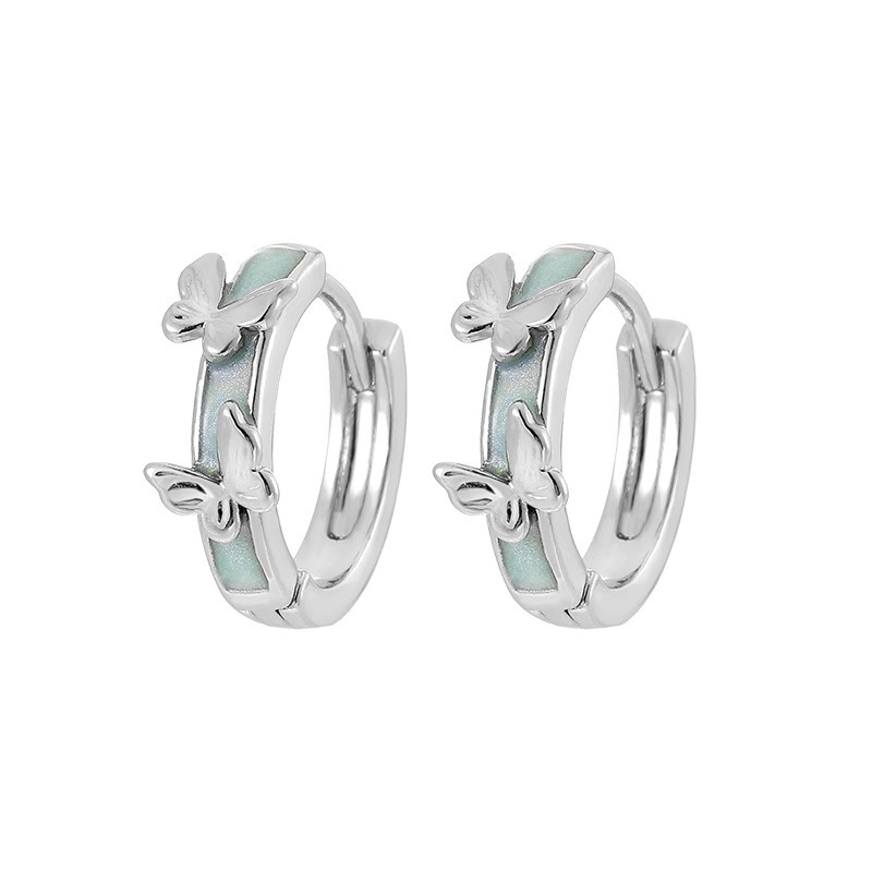 Mint green glazed butterfly earrings, a new Chinese-style ear stud and ear buckle with a light luxury and high-end feel for women. Unique and niche ear rings and earrings Item Picture