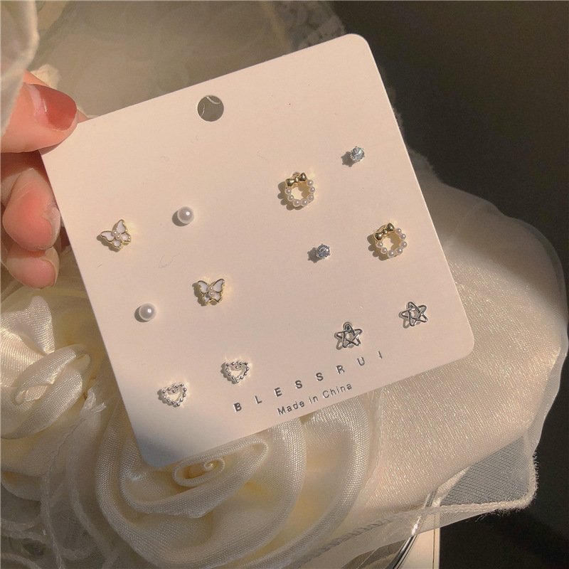 Super fairy-like small white pearl stud earrings set, versatile, fashionable and simple ear-nourishing earrings for women, wholesale of elegant style full figure