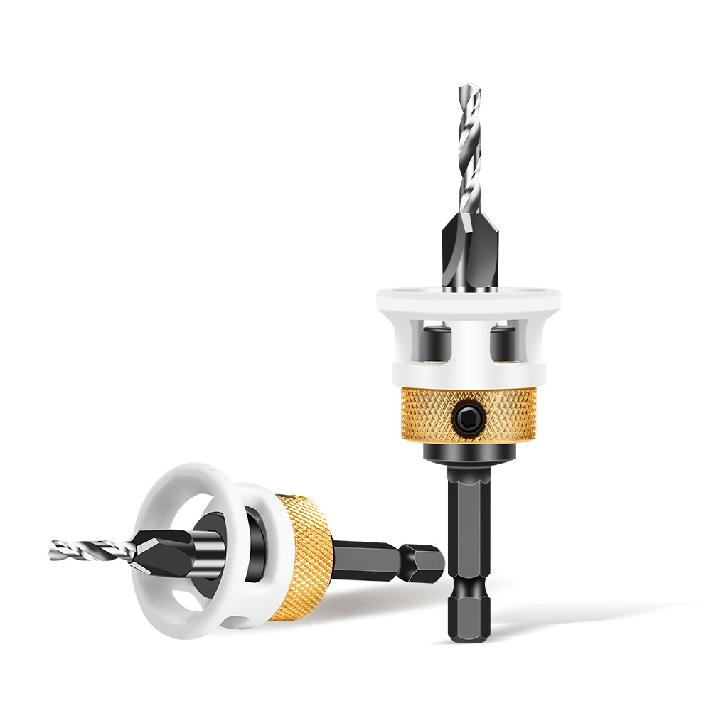 Woodworking limit four-edge counterbore drill, alloy head conical drill, adjustable depth step drill, hidden screw counterbore Item Picture