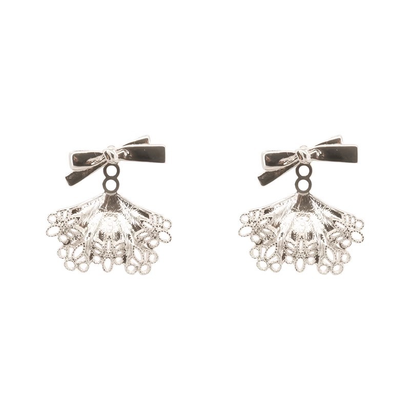 Lace little dress, bow earrings, women's niche design, exquisite stud earrings, unique and beautiful light luxury earrings Item Picture