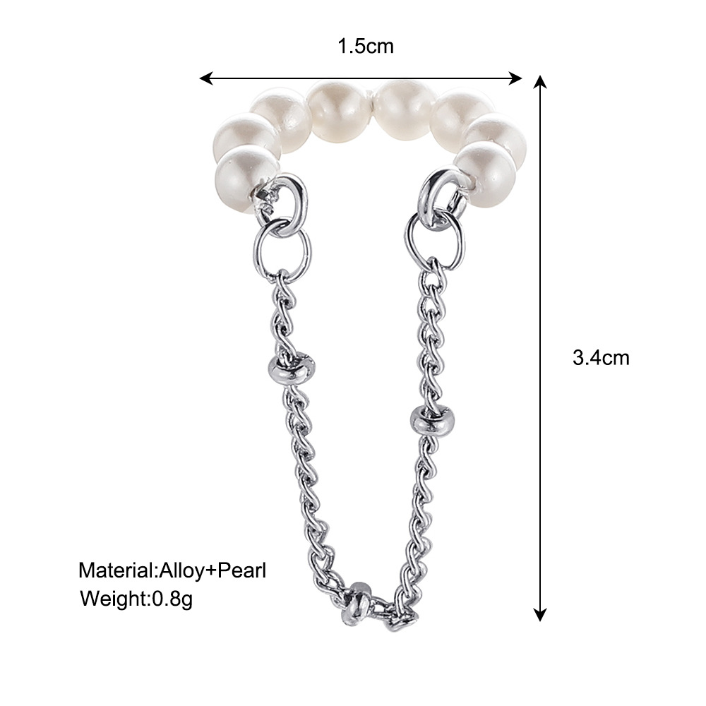 European and American high-end cold style copper bead chain earrings without ear holes, retro pearl imitation double-layer ear bone clips details Picture