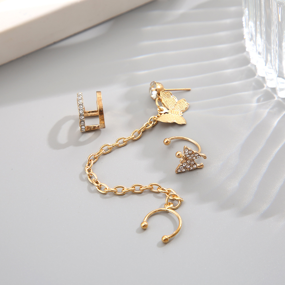 Wholesale of European and American earring sets with diamond butterfly ear clips insC type ear bone clips without ear holes and inlaid rhinestones Specification drawing