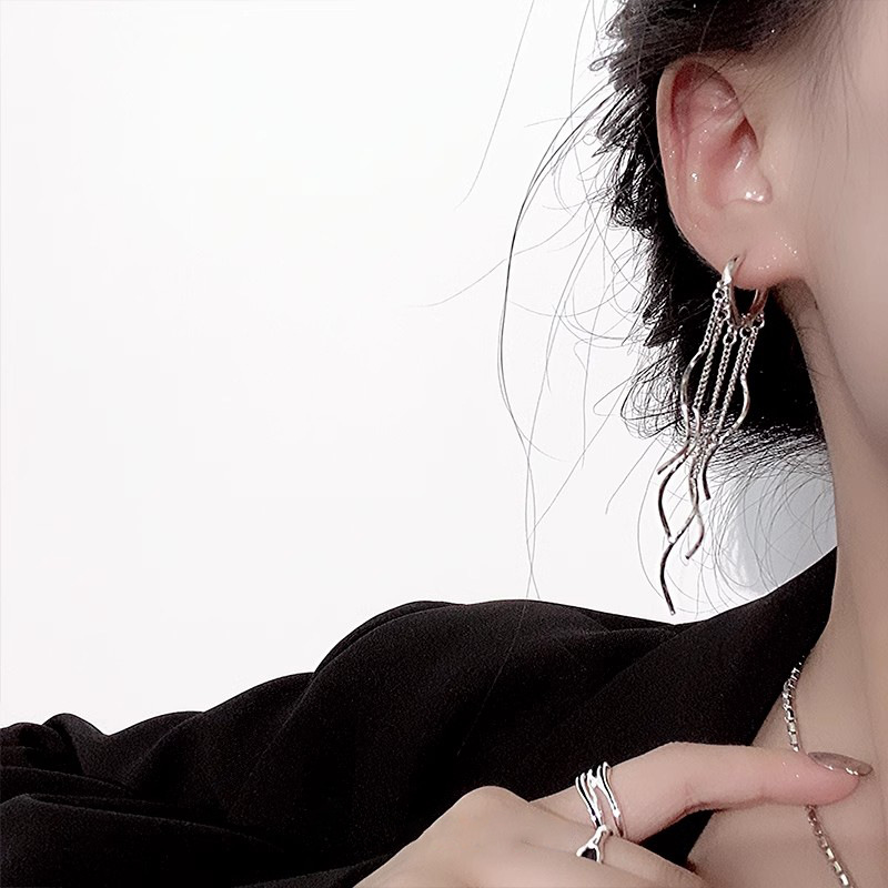 Long tassel earrings with a refined and elegant style, niche design, high-end and light luxury, exquisite stud earrings, and socialite earrings Specification drawing