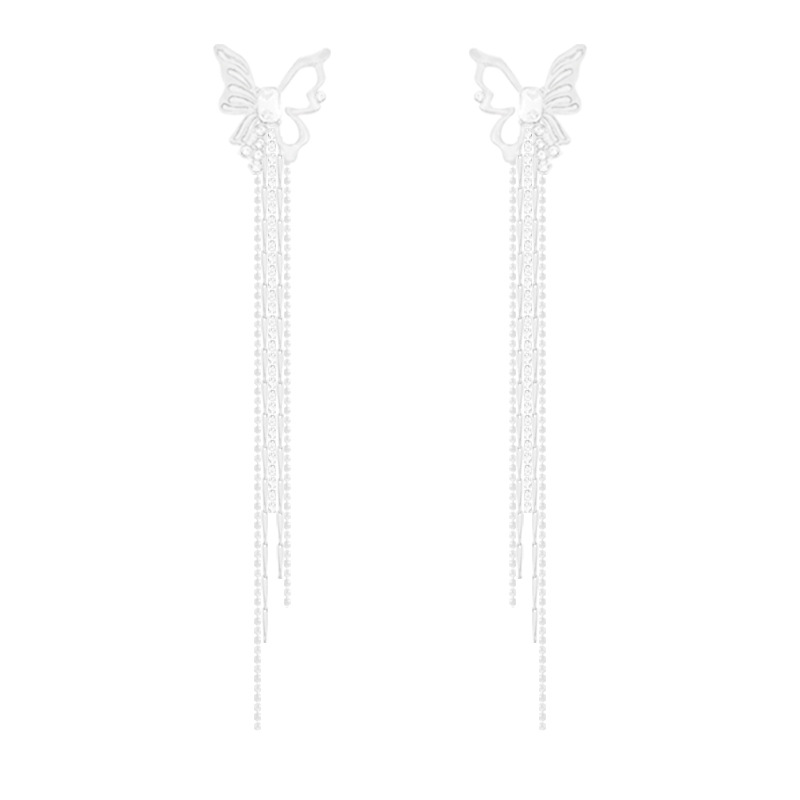 Fashionable and elegant long butterfly delicate ear clips, tassels, high-end feel, no ear piercings, sweet and cool style earrings for women wholesale Item Picture