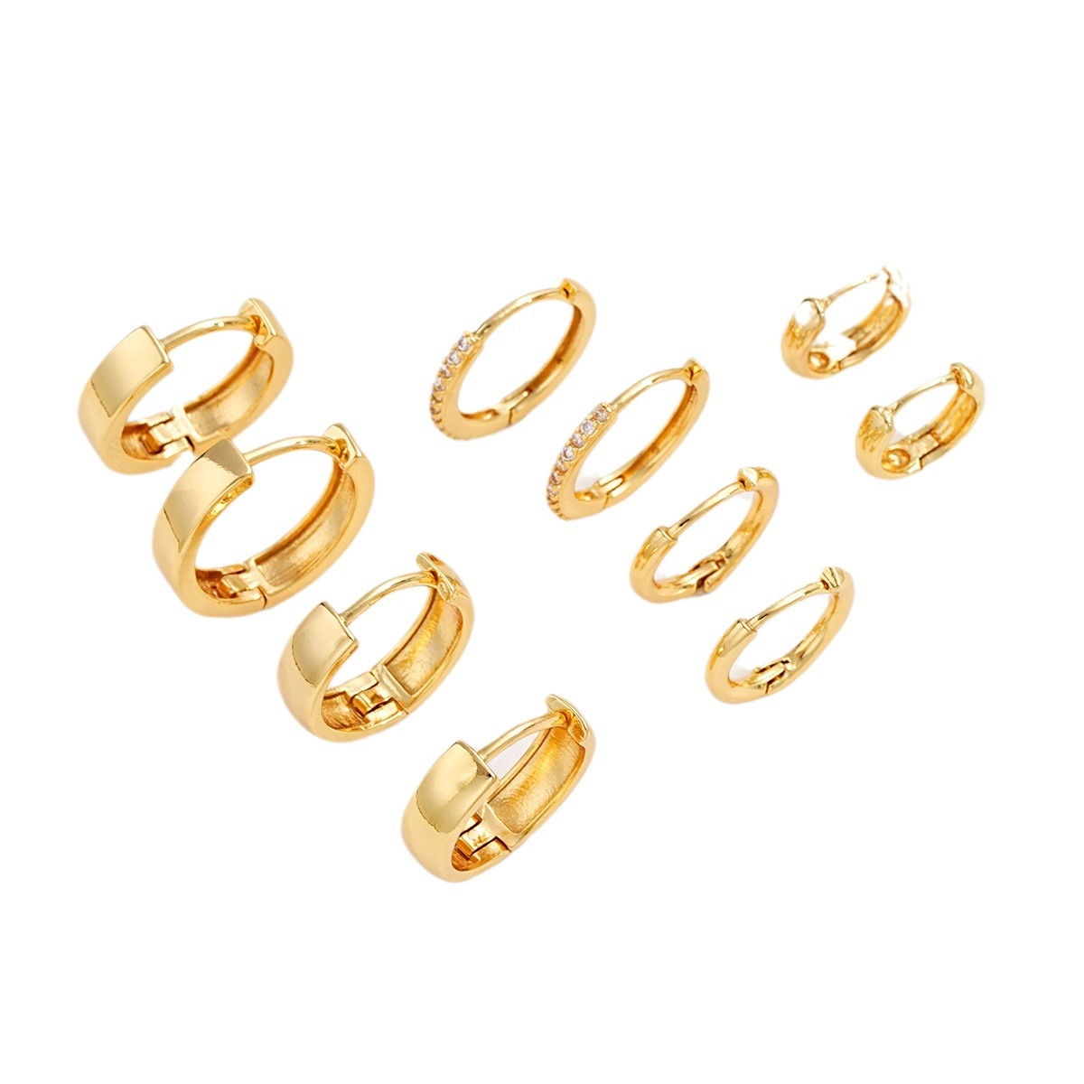 European and American fashion accessories cross-border exclusive C-shaped copper earrings, light luxury and design sense round women's earrings 5-piece set Item Picture