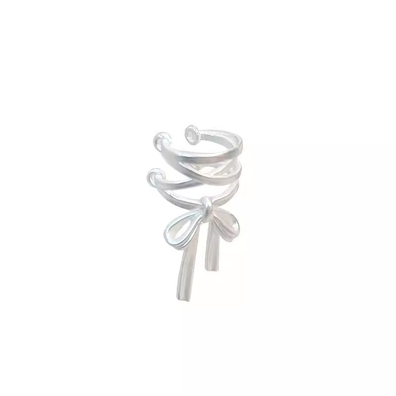 Pure white ribbon ear bone clips, unique and niche earrings, Korean high-end style, ballet-style bow ear pendants, for women Item Picture