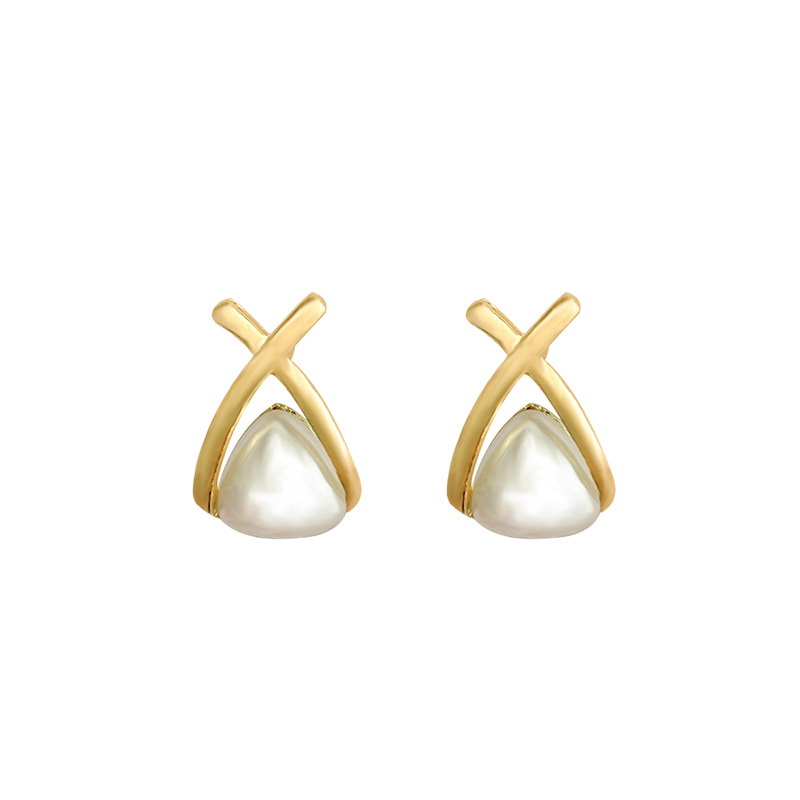 925 Silver needle retro cross design pearl earrings, small, simple and elegant women's earrings, ins style earrings wholesale Item Picture