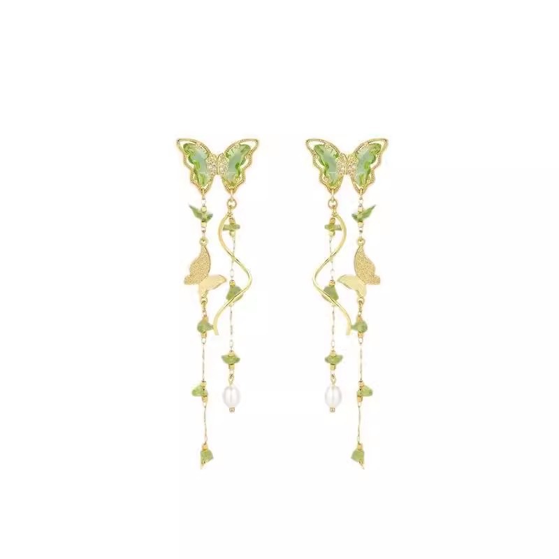 French cold style, super ethereal, face-slimming, stud earrings for women, high-end tassel butterfly earrings, fashionable and versatile, high-end earrings Item Picture