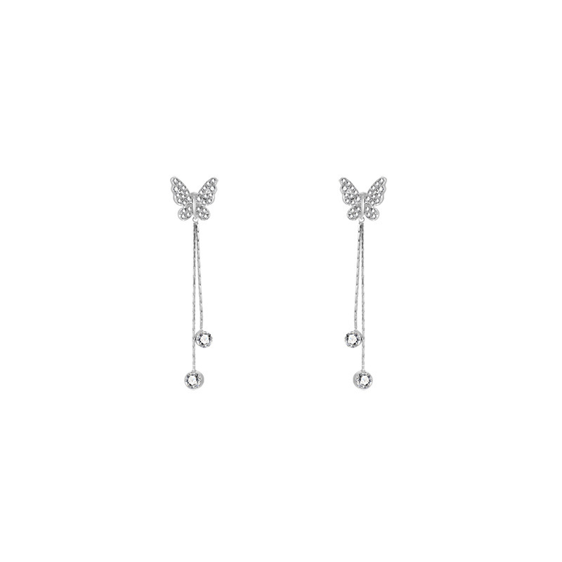 Full-diamond fishtail earrings suitable for round faces, teardrop tassel earrings, women's light luxury and high-end style, elegant and grand stud earrings Item Picture