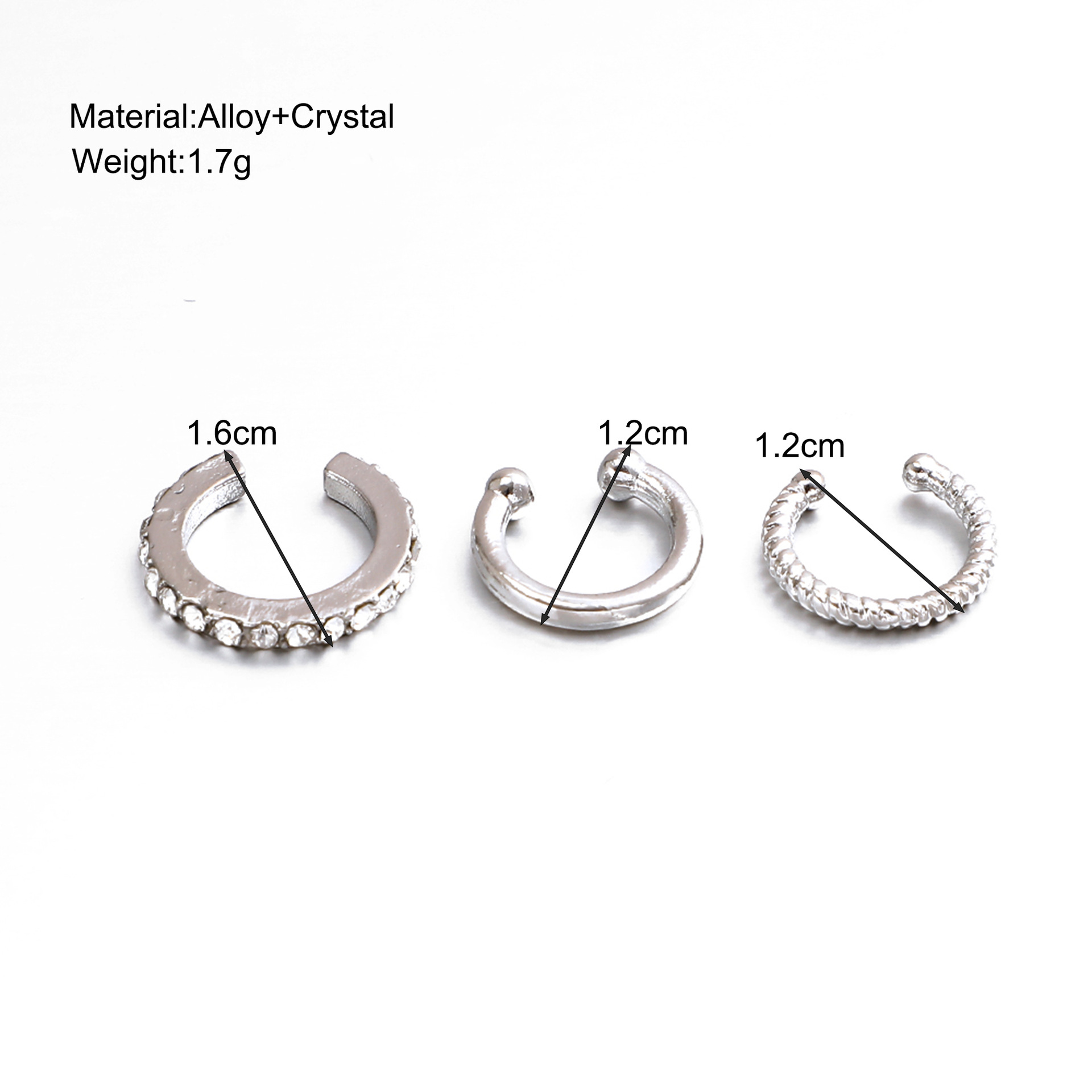 This is a popular cross-border product from Europe and America. It features a unique, fashionable and stylish C-shaped ear bone clip without ear holes. It is a compact and stylish three-piece set details Picture