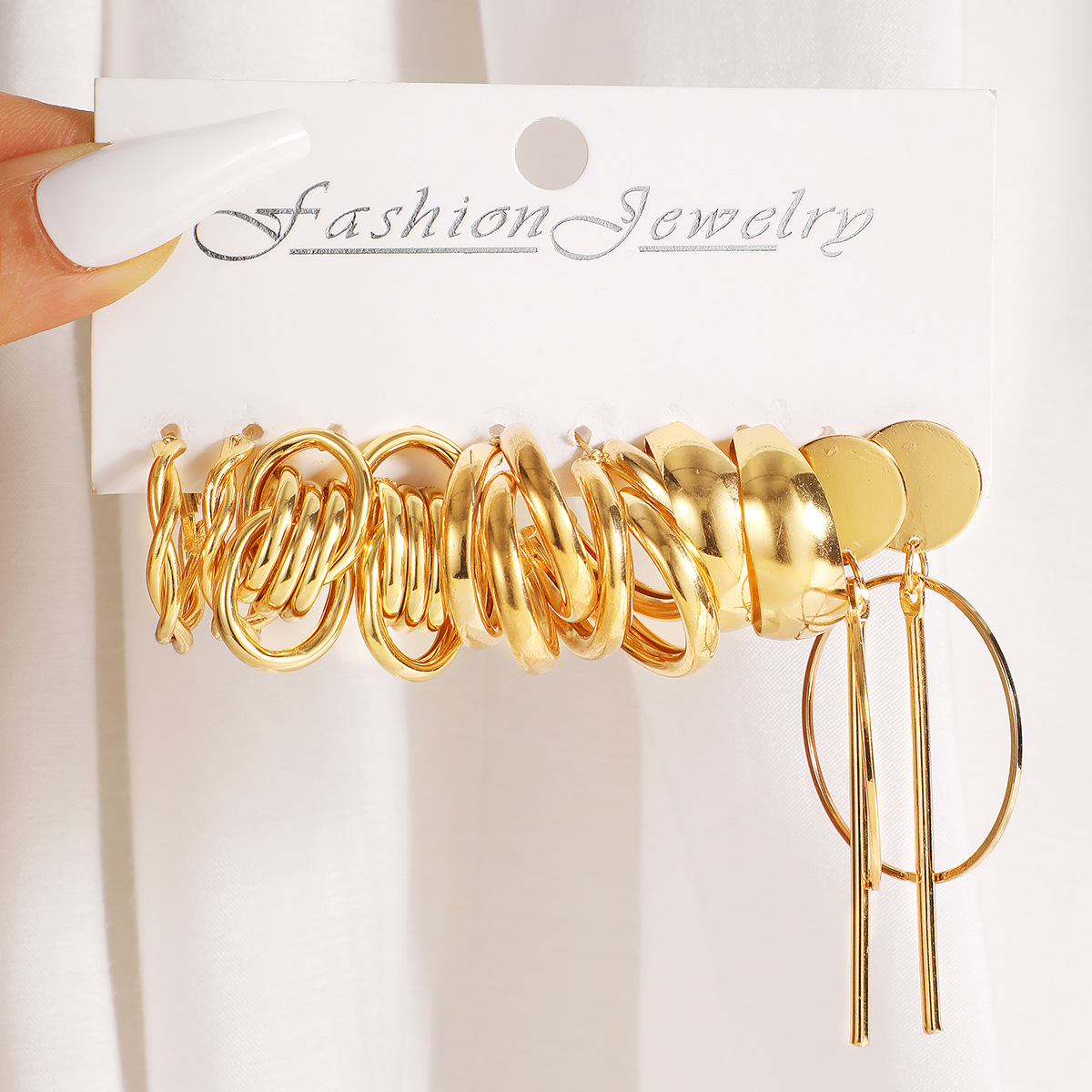 European and American cross-border creative gold C-shaped earrings, metal ear rings, alloy square geometric earrings set of 6 pieces full figure